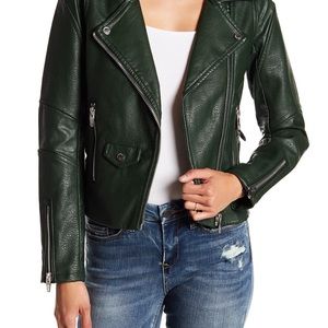 BLANKNYC Cropped Leather Moto Jacket in Green